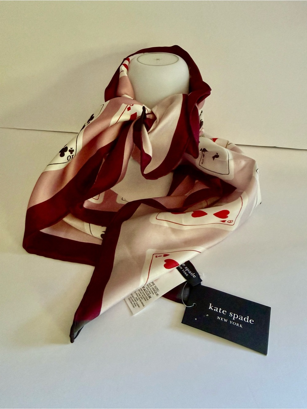 kate spade Pink and Burgundy Playing Cards Silk Square Scarf - Picture 3 of 9
